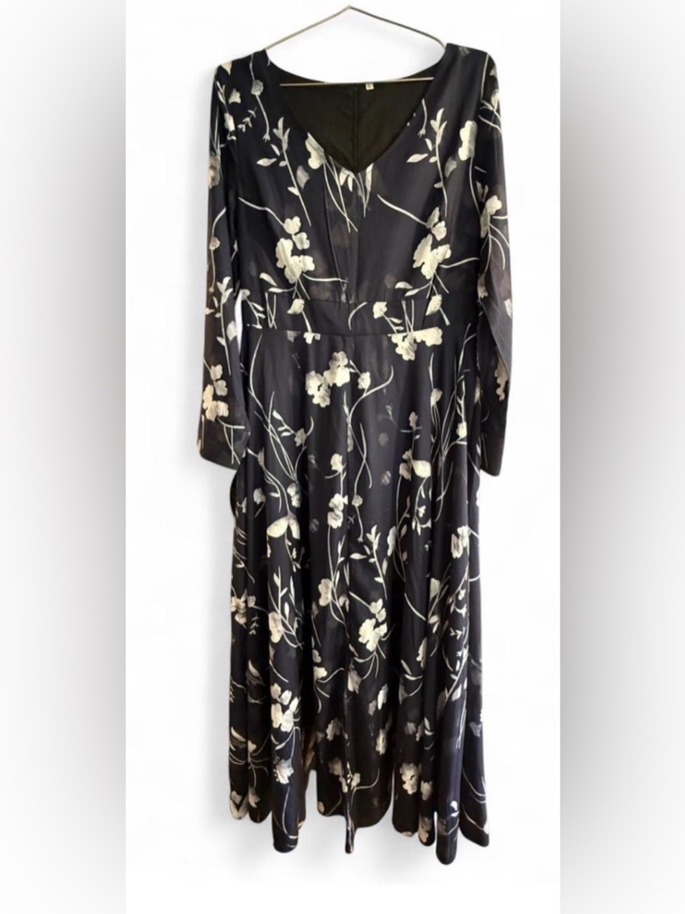 NWOT Maxi Floral Baby Doll Long Sleeve Dress Navy White Dark Fairy Whimsigoth XL
